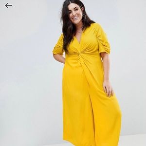 ASOS curve tea jumpsuit with knot front in yellow